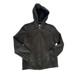 Ladies Jason Kole Black Wool Hooded Peacoat W/Leopard Lining Size S